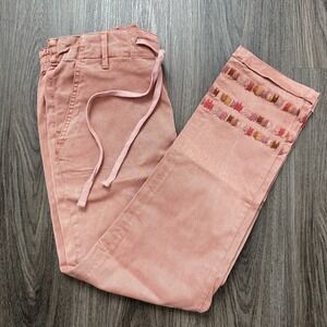 Driftwood Pink Jeans Women Drawstring Floral Embroidered Elastic Waistband Large